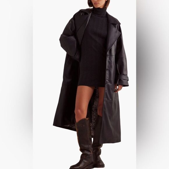 free people XS Black Brynn Turtleneck Scrunched Ribbed Thermal Cotton Top - Picture 6 of 16